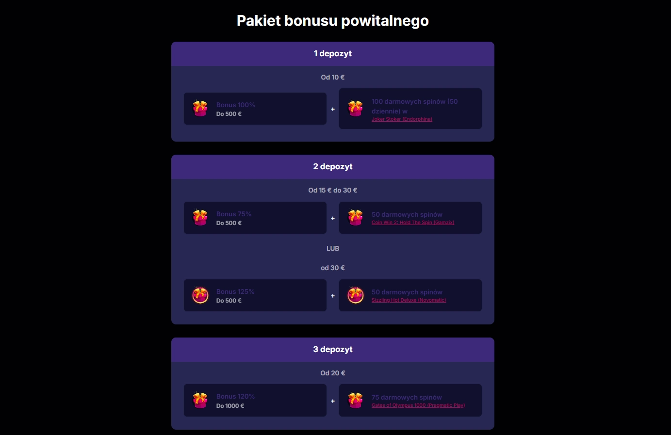 Aktualna sekcja bonusu powitalnego NV Casino