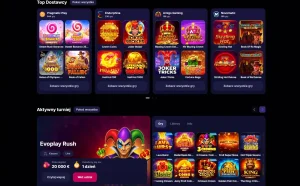 Oficjalne lobby NV Casino z kategoriami gier i kartami tytułów