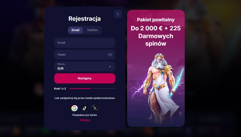 Oficjalny formularz rejestracji NV Casino w polskiej wersji strony