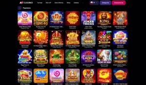 Sekcja automatów w oficjalnym lobby NV Casino z kartami gier
